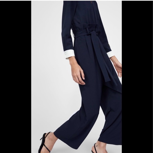 NEW Zara Woman navy wide leg belted jumpsuit - Picture 9 of 11
